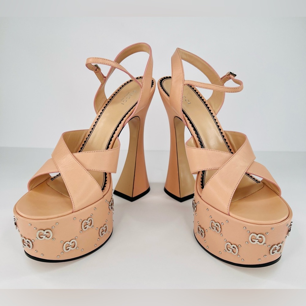 GUCCI JANAYA INTERLOCKING G PLATFORM PLATO ANKLE STRAP STUD SANDALS SIZE EU 40.5 - Picture 10 of 13